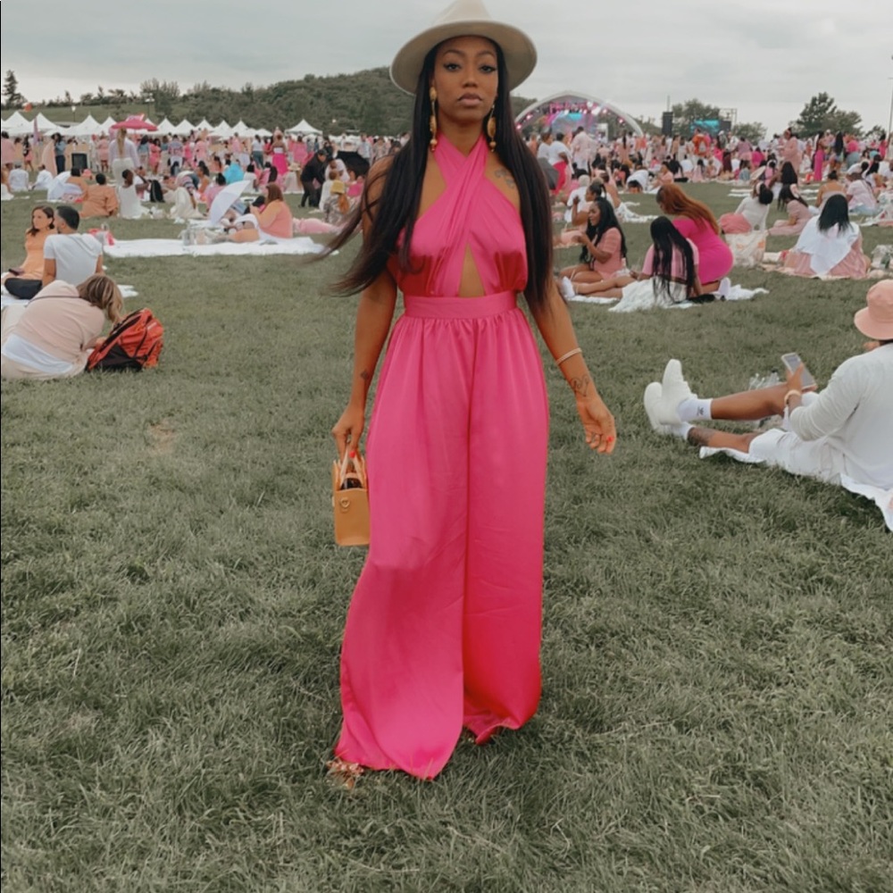 Nasty Gal Hot Pink Satin Wide Leg Jumpsuit